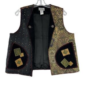 Stonebridges‎ Womens Tapestry Velvet Vest Size PM Petite Cottagecore Geometric